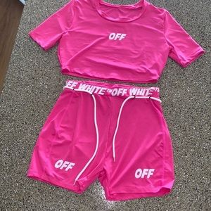 Two piece pink and white off-white set